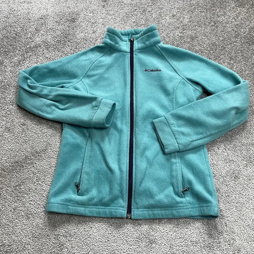 Columbia Fleece Jacket Kids Girls Large Blue Full Zip High Neck Outdoor Casual